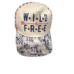 Wild & Free Hat Cap American Flag Trucker Mesh Hat Snapback‎ Patriot RV Vacation